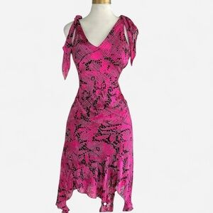 VINTAGE Nicole Miller Y2K Hot Pink Black Beaded Evening Dress 0 EUC